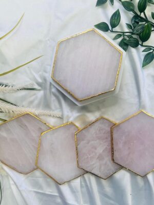 Rose Quartz Natural Crystal Coaster | Gemstone Tableware