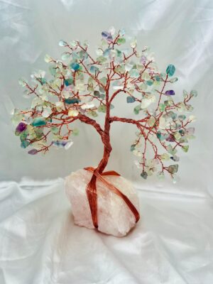Fluorite Crystal Tree With  Rose Quartz Raw Base 300 crysrals