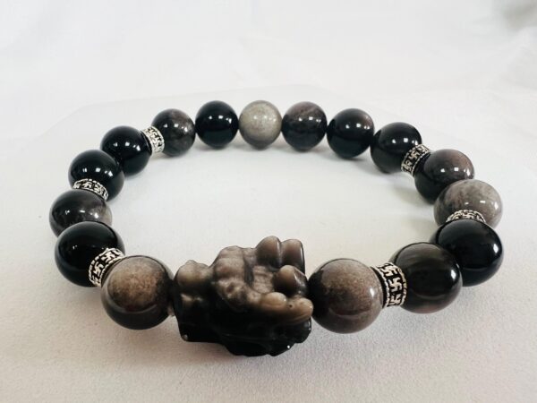 Silver Sheen Obsidian Crystal Pixiu Bracelet 10MM