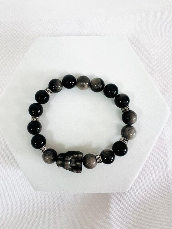 Silver Sheen Obsidian Crystal Pixiu Bracelet 10MM