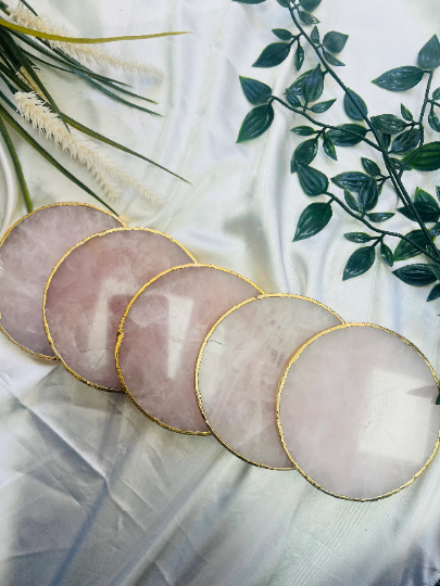 Rose Quartz Natural Crystal Coaster | Gemstone Tableware