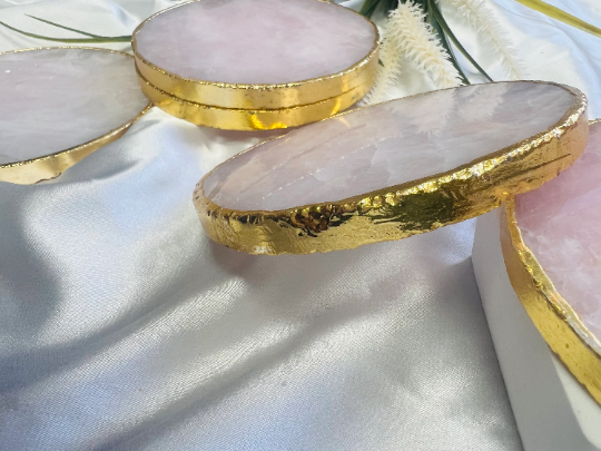 Rose Quartz Natural Crystal Coaster | Gemstone Tableware