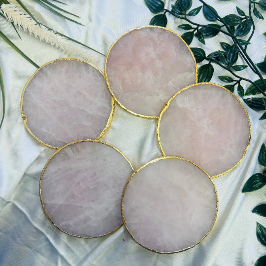 Rose Quartz Natural Crystal Coaster | Gemstone Tableware