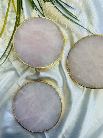 Rose Quartz Natural Crystal Coaster | Gemstone Tableware