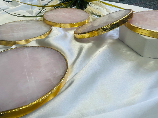 Rose Quartz Natural Crystal Coaster | Gemstone Tableware