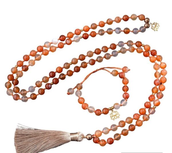 Carnelian crystal 108 Hand knotted japa mala with bracelet