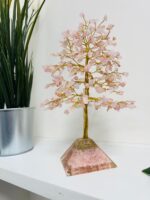 Rose Quartz crystal tree with Pyramid Base Gold wire
