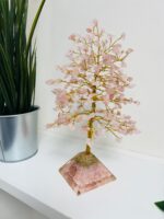 Rose Quartz crystal tree with Pyramid Base Gold wire