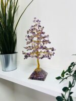 Amethyst crystal tree with Pyramid base gold wire