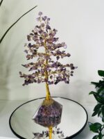 Amethyst crystal tree with Pyramid base gold wire