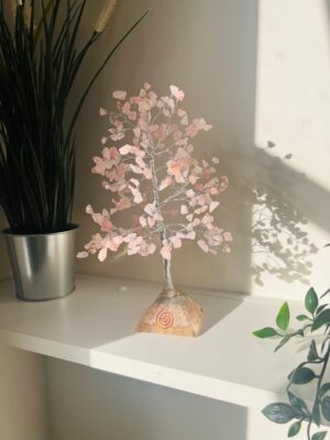 Rose Quartz crystal tree with Pyramid Base silver wire