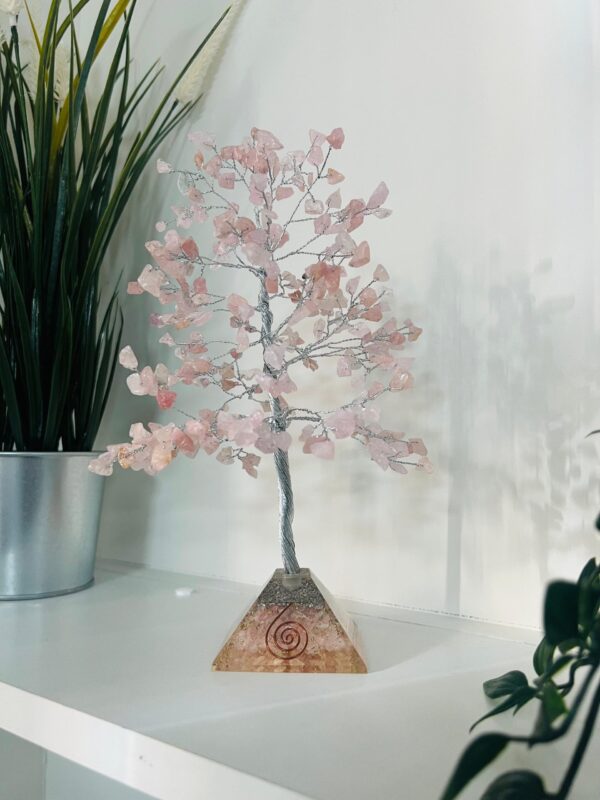 Rose Quartz crystal tree with Pyramid Base silver wire