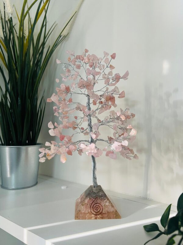 Rose Quartz crystal tree with Pyramid Base silver wire