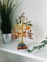 seven chakra crystal tree With Pyramid base Gold wire
