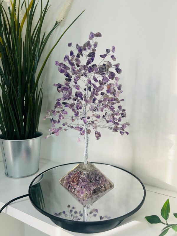 Amethyst crystal tree with Pyramid base Silver wire