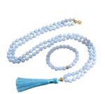 Aquamarine crystal 108 Hand knotted japa mala