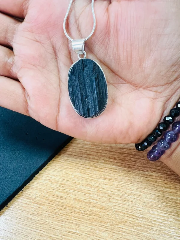 Natural Raw Black Tourmaline crystal necklace