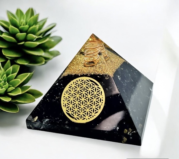 Black tourmaline Pyramid With Copper & Quartz Orgone Pyramid