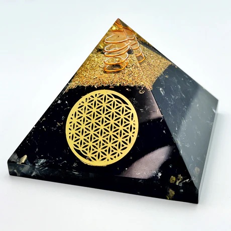 Black tourmaline Pyramid With Copper & Quartz Orgone Pyramid