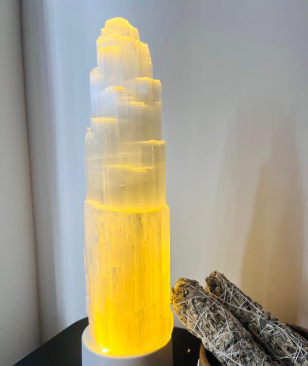 Selenite Tower Lamp 30 cm