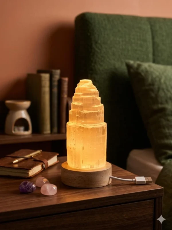 Selenite Tower Lamp 30 cm