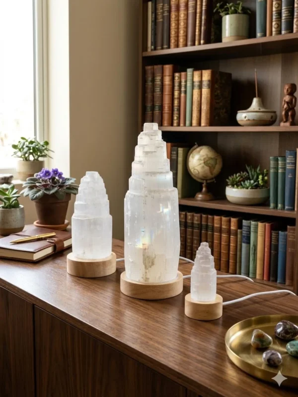 Selenite Tower Lamp 30 cm