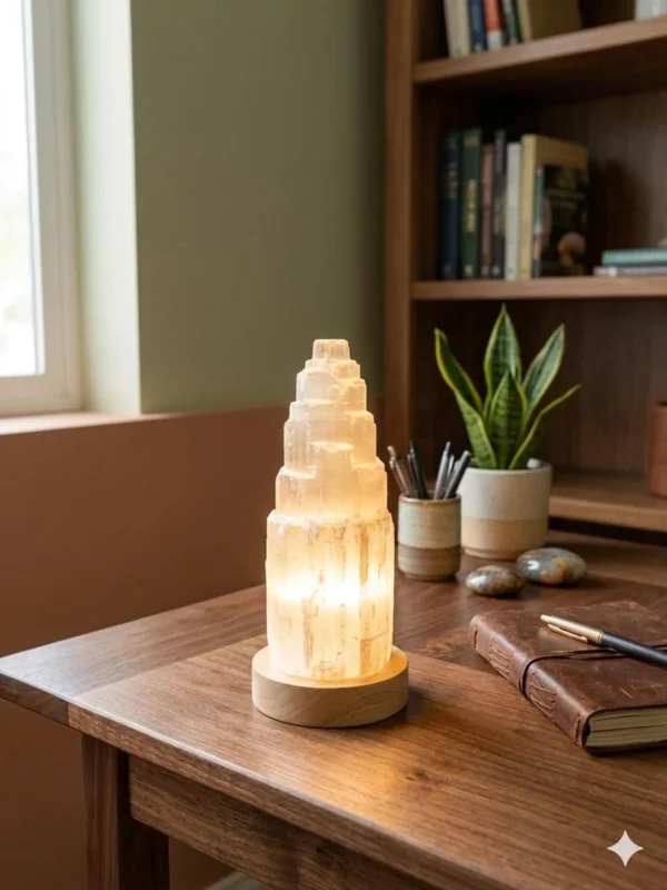 Selenite Tower Lamp 30 cm