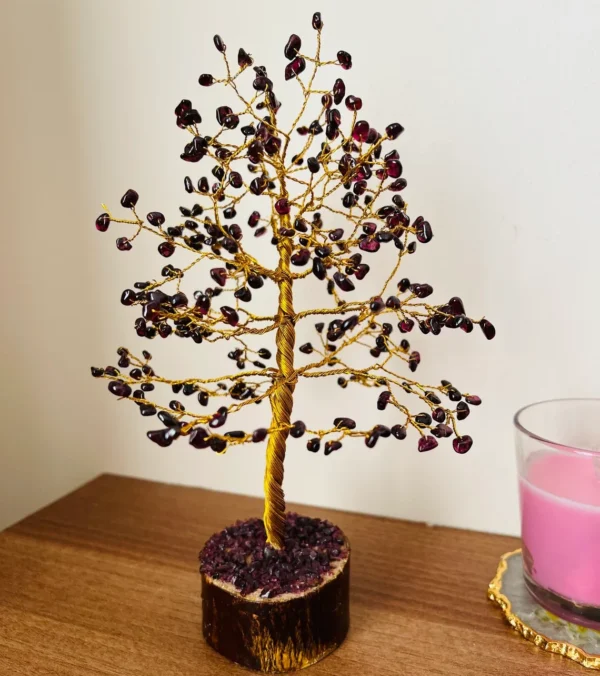 Garnet Gemstone Tree of Life Gold Wire 300 Crystals