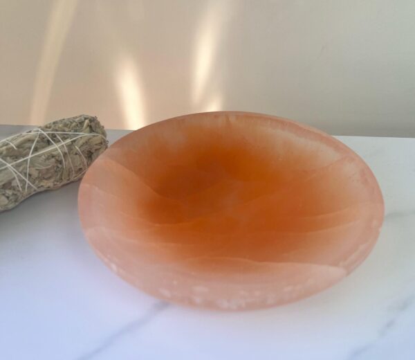 Large Orange Selenite Round Charging Bowl 15cm