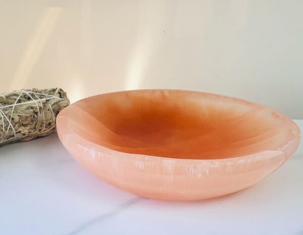 Large Orange Selenite Round Charging Bowl 15cm