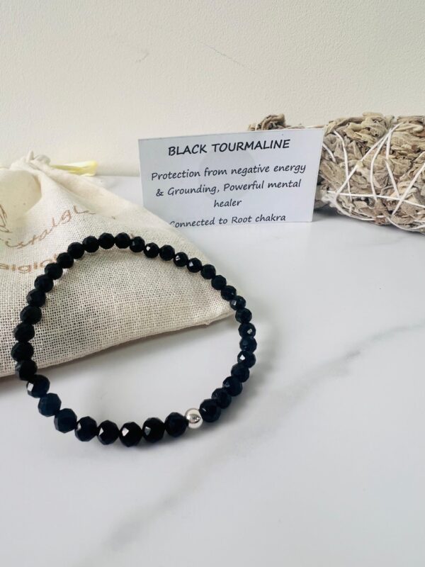 Faceted black tourmaline bracelet 4mm - Image 2
