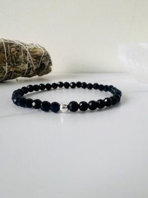 Faceted black tourmaline bracelet 4mm