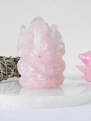Hand- carved Rose Quartz Ganesha 2.8''