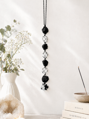 Selenite & Black tourmaline Hanging For Protection