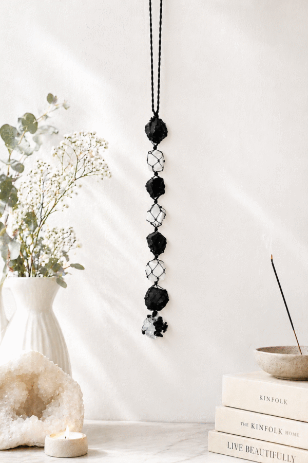 Selenite & Black tourmaline Hanging For Protection