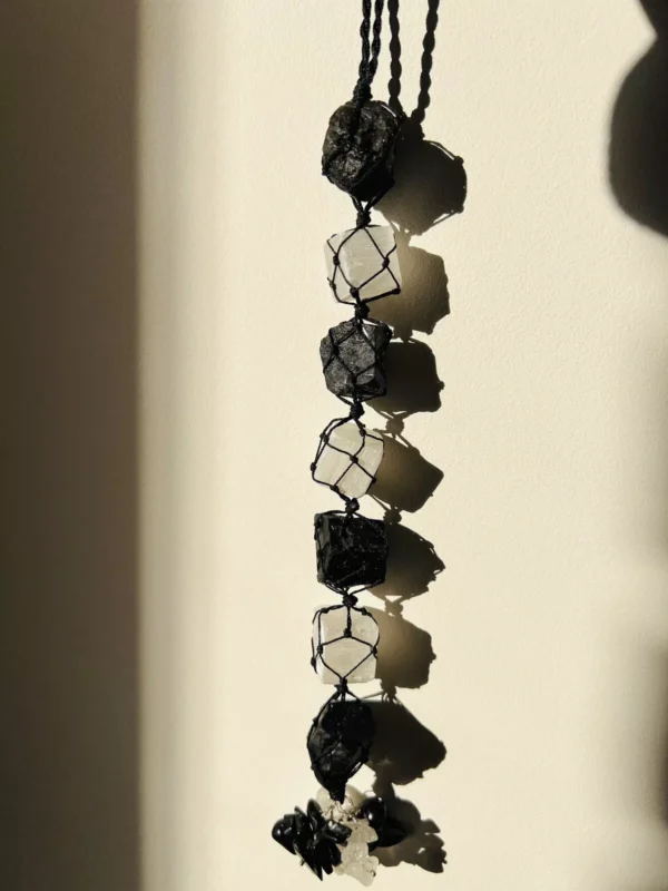 Selenite & Black tourmaline Hanging For Protection