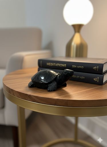 Black Tourmaline Turtle Figurine – Hand-Carved Healing Crystal Stone for Protection, Energy, Luck & Home Decor (50-60g, 6cm)