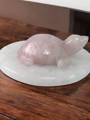Natural Rose Quartz Turtle Figurine , Hand-Carved Crystal Stone for Healing, Protection, Love & Home Decor (55-60g, 6cm)