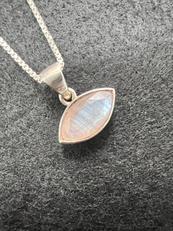 Rainbow Moonstone Sterling Silver Pendant Necklace
