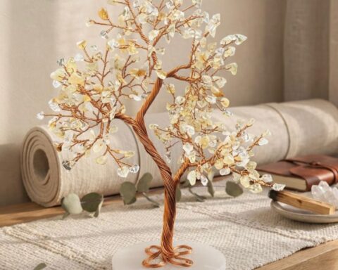 Citrine crystal tree copper wire