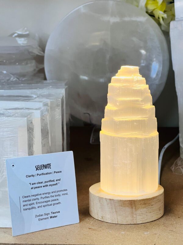 Mini Selenite Tower Lamp 10 cm