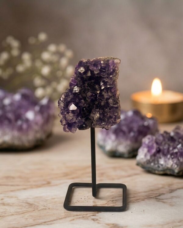 Natural Amethyst Crystal Cluster Display stand