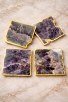 Set of 4 Natural Amethyst Coasters with Gold Edges