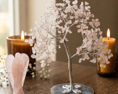 Rose Quartz crystal Tree Silver Wire