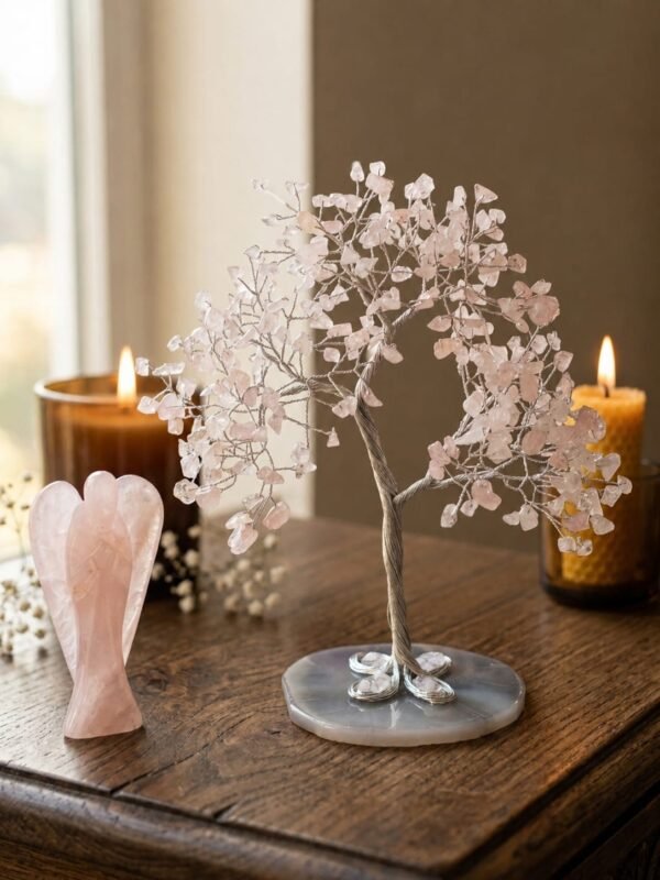Rose Quartz crystal Tree Silver Wire